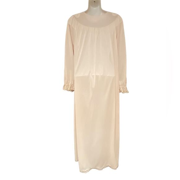 Vintage ShadowLine Blush Pink Long Nylon Nightgown Womens Size Medium - Picture 2 of 6